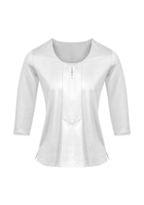 Advatex Ladies Abby white 3/4 sleeve knit top with keyhole front, semi-fitted design, perfect for casual or professional wear.