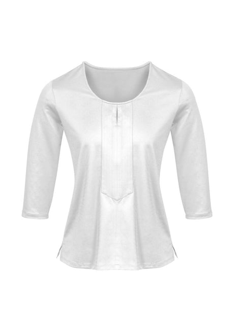 Advatex Ladies Abby white 3/4 sleeve knit top with keyhole front, semi-fitted design, perfect for casual or professional wear.