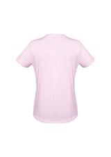 Advatex Ladies Sandy Linear Pleat Knit Top in Melon, featuring a semi-fitted design, pleat front, and breathable open neck.