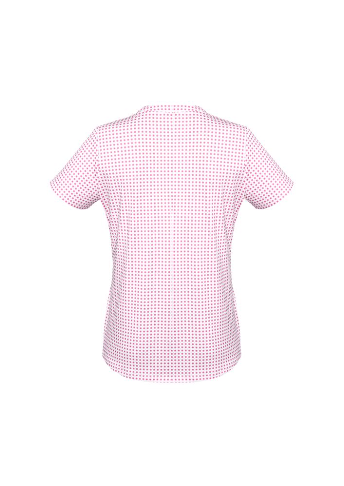 Advatex Ladies Sandy Linear Pleat Knit Top in Melon, featuring a pleat front, semi-fitted design, and antimicrobial stretch fabric.
