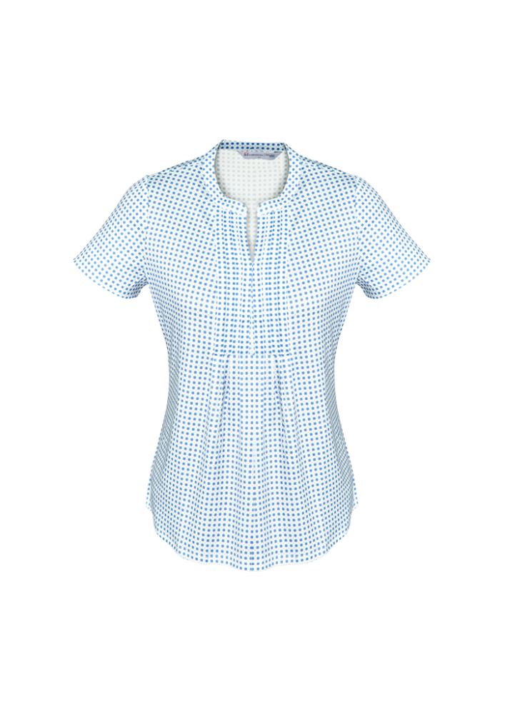 Advatex Ladies Sandy Pleat Knit Top in Delta Blue, featuring a semi-fitted design and breathable stretch fabric for comfort.