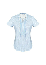 Advatex Ladies Sandy Linear Pleat Knit Top in Delta Blue, featuring a semi-fitted design and elegant pleat front, ideal for all occasions.