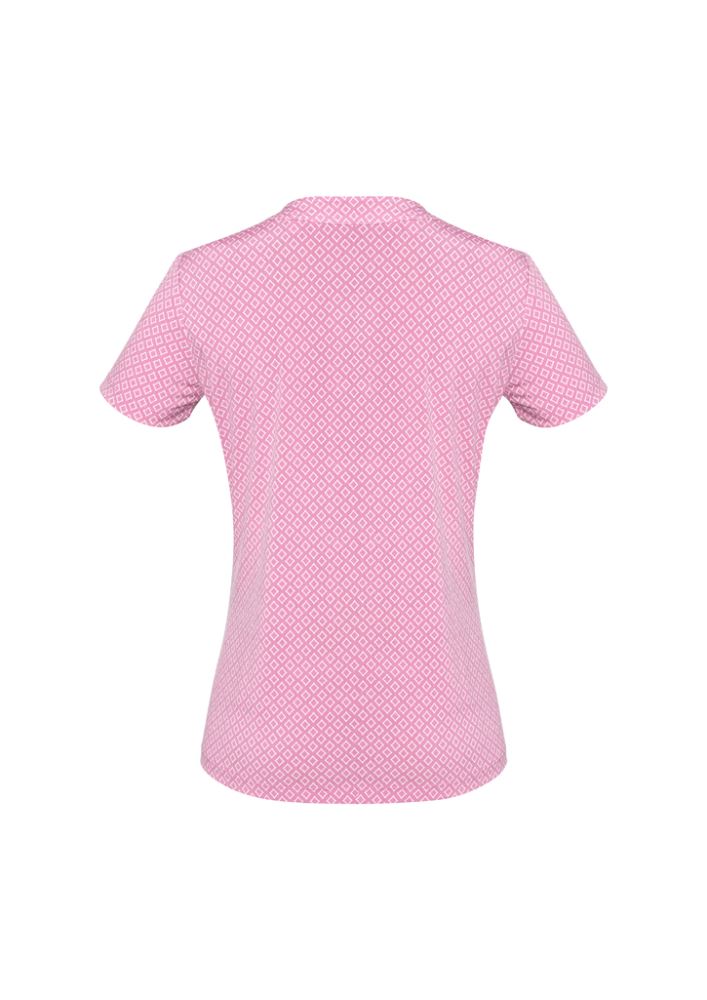 Melon-colored Advatex Ladies Ella Diamond Pleat Knit Top, featuring a semi-fitted design and elegant pleated front for versatile styling.