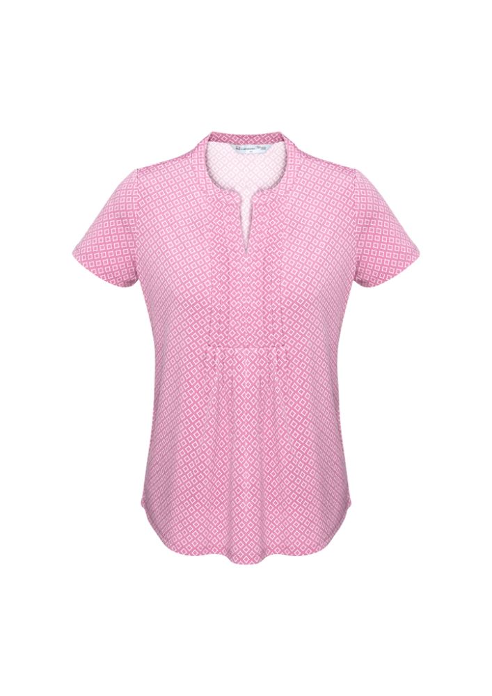 Advatex Ladies Ella Diamond Pleat Knit Top in Melon, featuring a pleat design and open neck, perfect for stylish comfort.