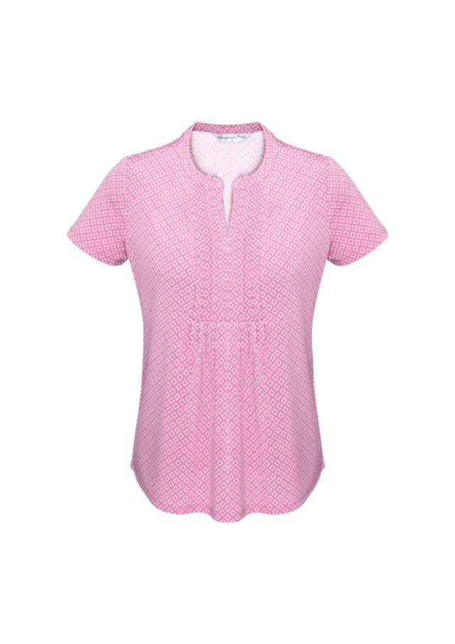 Advatex Ladies Ella Diamond Pleat Knit Top in Melon, featuring a pleat design and open neck, perfect for stylish comfort.