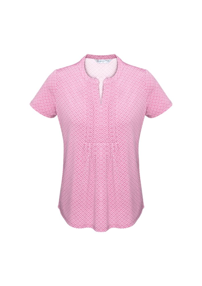 Melon Ella Diamond Pleat Knit Top for ladies, featuring antimicrobial stretch fabric, semi-fitted design, and elegant pleating.
