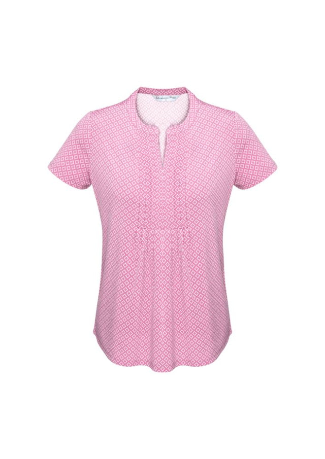 Melon Ella Diamond Pleat Knit Top for ladies, featuring antimicrobial stretch fabric, semi-fitted design, and elegant pleating.