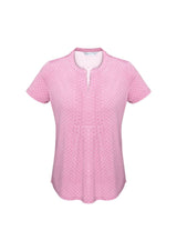 Advatex Ladies Ella Diamond Pleat Knit Top in melon, featuring a stylish pleat front and comfortable semi-fitted design.