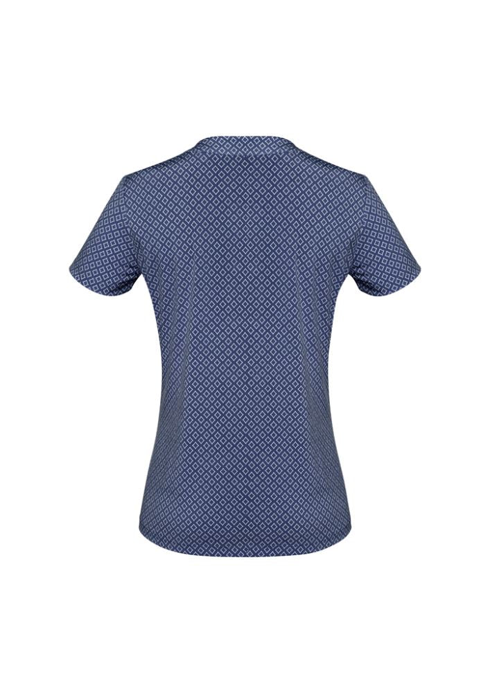 Navy Advatex Ella Diamond Pleat Knit Top in size 4, featuring a semi-fitted design and antimicrobial fabric for comfort.