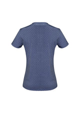 Navy Advatex Ella Diamond Pleat Knit Top in size 4, featuring a semi-fitted design and antimicrobial fabric for comfort.
