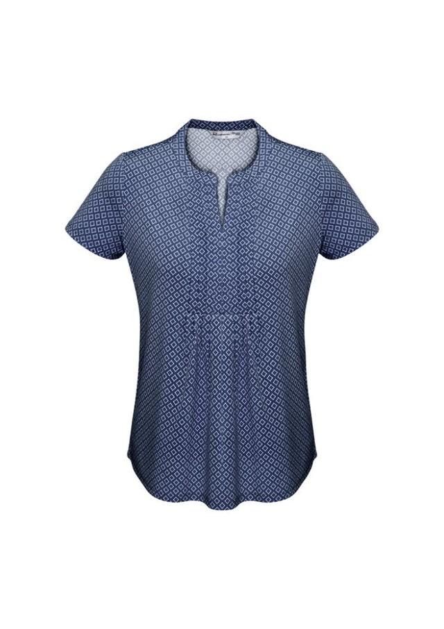Advatex Ladies Ella Diamond Pleat Knit Top in Navy, featuring diamond pleat design, semi-fitted cut, and antimicrobial properties.