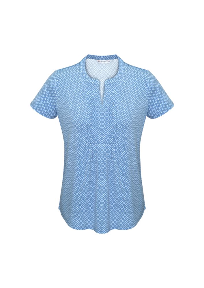 Advatex Ladies Ella Diamond Pleat Knit Top in Delta Blue, featuring a semi-fitted design and chic pleat front for elegant style.