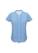 Advatex Ladies Ella Diamond Pleat Knit Top in Delta Blue, featuring a semi-fitted design and chic pleat front for elegant style.