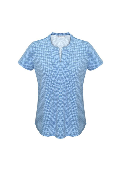 Advatex Ladies Ella Diamond Pleat Knit Top in Delta Blue, featuring a semi-fitted design and chic pleat front for elegant style.