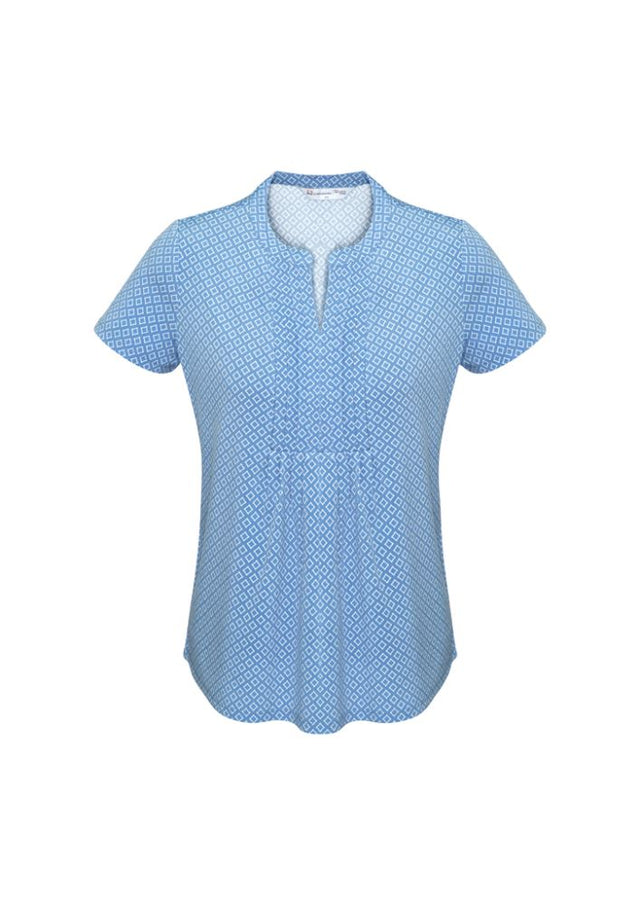 Advatex Ladies Ella Diamond Pleat Knit Top in Delta Blue, featuring a semi-fitted design and chic pleat front for elegant style.