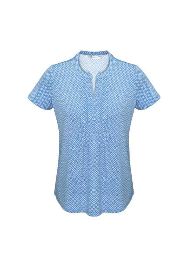Advatex Ladies Ella Diamond Pleat Knit Top in Delta Blue, featuring a semi-fitted neck and stylish pleat design for comfort and elegance.