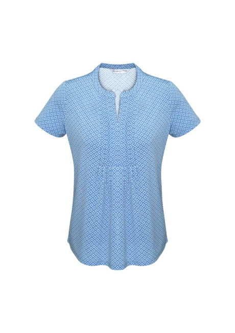 Advatex Ladies Ella Diamond Pleat Knit Top in Delta Blue, size 12, showcasing a stylish design with antimicrobial fabric.