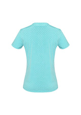 Advatex Ladies Leah Button Knit Top in Dynasty Green, featuring a button front and diamond print, ideal for work or casual wear.