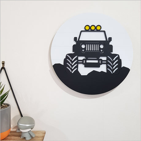 Modern 30cm circular wall art made from ACM and acrylic, ideal for nurseries or bedrooms, featuring easy hanging.