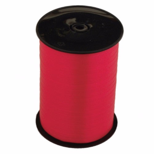 Vibrant red curling ribbon roll of 500m, perfect for gift wrapping, party decorations, and DIY crafts.