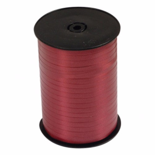 Burgundy curling ribbon roll, 500m, perfect for gift wrapping, flower arrangements, and festive decorations.