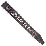 Black Bride To Be sash with LED lights, silver glitter text, perfect for Hens Night celebrations and bridal showers.