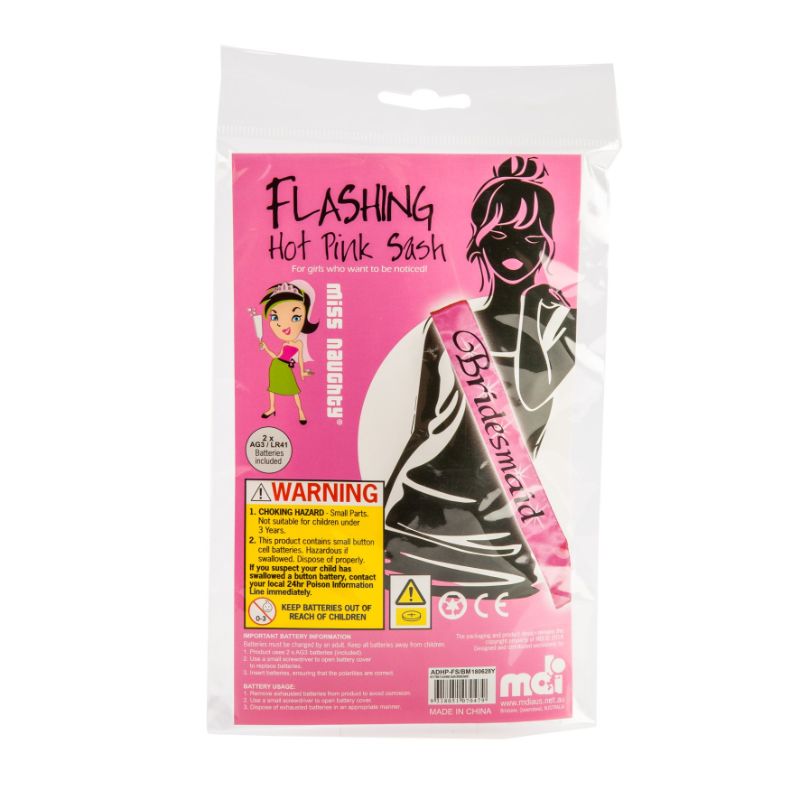 Bridesmaid Flashing Sash with LED Lights 75cm (Hot Pink)
