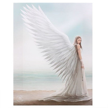 Small canvas art featuring a serene angel by the shore, designed by Anne Stokes, perfect for uplifting home decor.