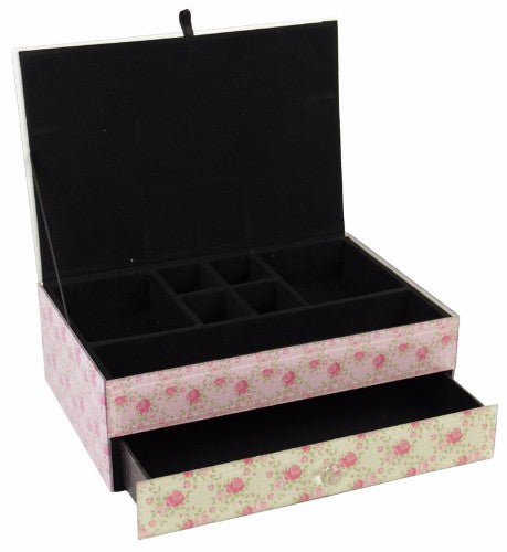 Elegant rose glass drawer chest with one spacious drawer and opening top, perfect for stylish home organization.