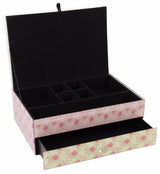 Elegant rose glass drawer chest with one spacious drawer and opening top, perfect for stylish home organization.