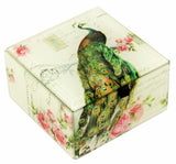 Elegant square Peacock Glass Box with intricate design, perfect for storing jewelry and enhancing home decor.