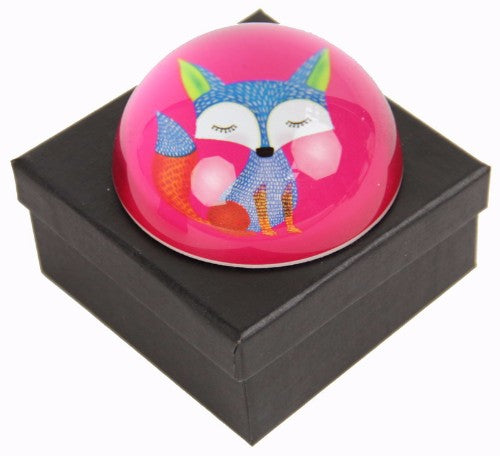 Charming 7.8cm glass Fox Pink Paperweight, combining elegance and whimsy for an organized, stylish workspace.
