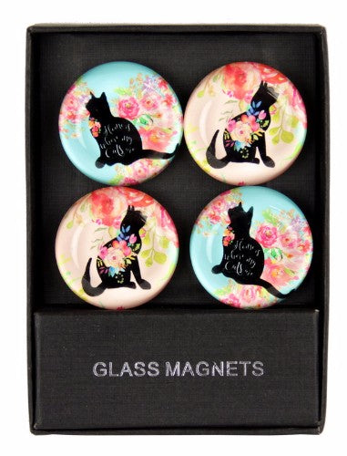 Set of 4 cat-themed magnets in a gift box, featuring unique designs, perfect for decorating and organizing.