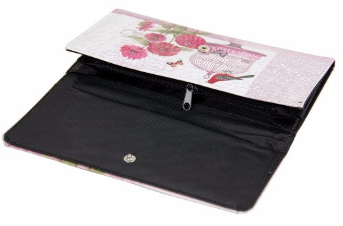 Birdcage PU Wallet in elegant PU leather, featuring a unique birdcage design with card slots and zipper closure for secure storage.