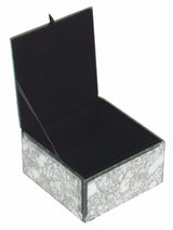 Elegant glass trinket box with a mottled mirror design, felt-lined, perfect for storing jewelry and small treasures.
