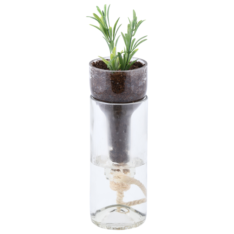 Set of 2 self-watering planters made from recycled glass, perfect for effortlessly hydrating indoor plants.