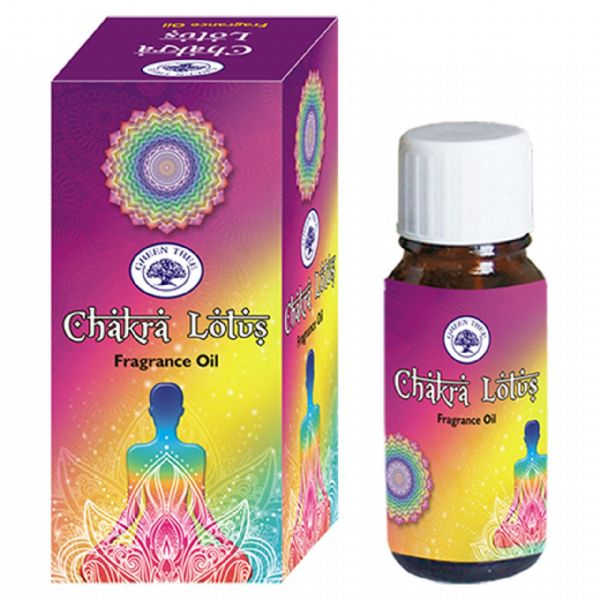 Bottled 10ml Chakra Lotus Oil for meditation, relaxation, and aromatherapy, promoting well-being with calming lotus fragrance.