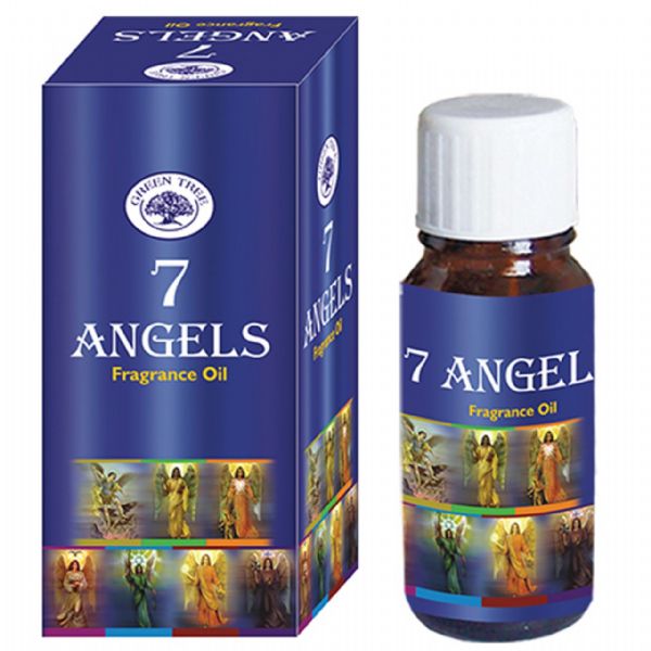 A 10ml bottle of Green Tree 7 Angels Oil, designed to create a tranquil atmosphere for meditation and relaxation.