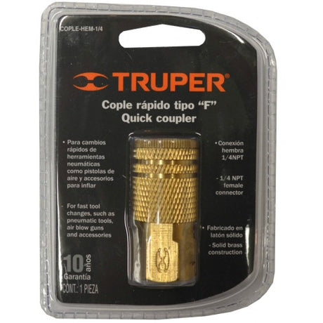 1/4" brass female air hose coupler for compressors, featuring a secure, leak-proof connection and quick tool change capability.