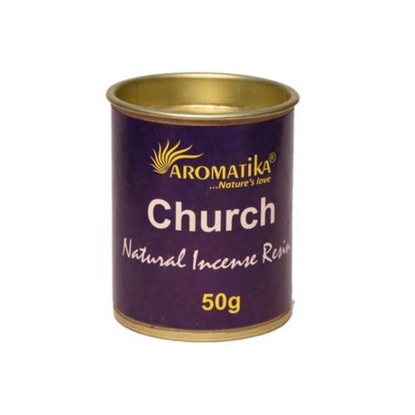 Aromatika Church Incense Resin in a 50g tin, ideal for meditation, prayer, and creating a calming ambiance.