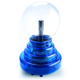 Plasma Ball with Blue Base: 3-inch battery-operated globe creates mesmerizing light arcs in response to touch and sound.