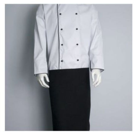 White waist apron measuring 72cm, no pockets, stylish and durable, ideal for chefs and craft enthusiasts.