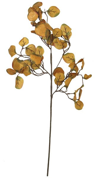 Artificial yellow eucalyptus branch, 71cm tall, perfect for vibrant home decor and floral arrangements without maintenance.