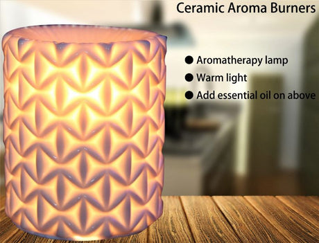 Stylish geometric ceramic electric oil burner, perfect for aromatherapy and enhancing home ambiance with soothing scents.