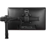 Desk-mount dual-monitor arm for 13"-27" monitors, featuring adjustable height, dual arm support, and cable management.