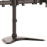 Quad-monitor desktop stand with adjustable arms for ergonomic viewing, supporting 4 screens up to 27 inches, black finish.