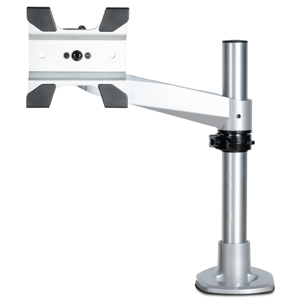 Premium desk mount swivel monitor arm for displays up to 34 inches, adjustable with silver finish, durable aluminum, TAA compliant.