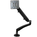 Desk-mount monitor arm features full motion articulation and a slim profile for optimal viewing and workspace organization.