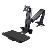 Ergonomic Sit-Stand Monitor Arm for adjustable heights, supporting monitors up to 24", with keyboard and mouse trays.