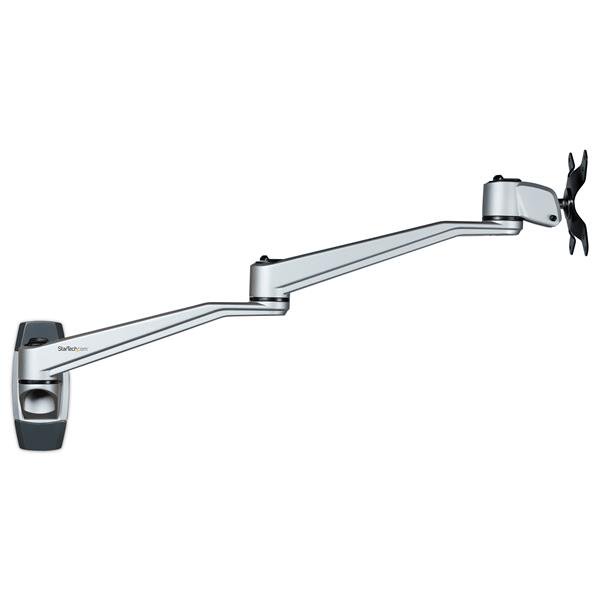 Wall mount monitor arm with sleek aluminum design, 20.4" dual swivel, VESA compatible, supports monitors up to 34".